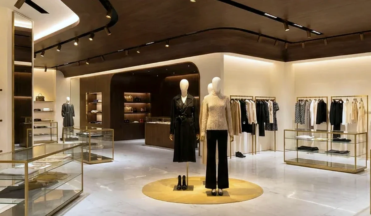 Airport commercial lighting project with adjustable track lights in retail area